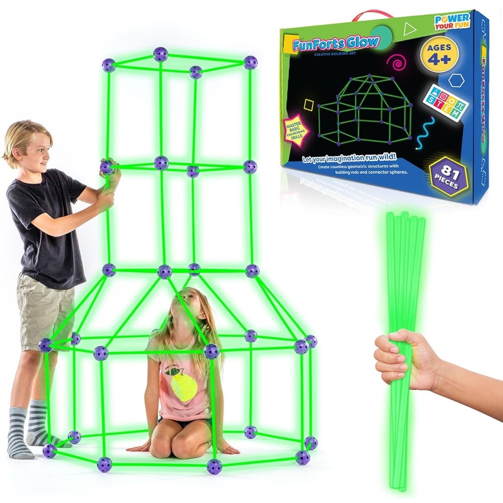 Glow Fort Building Kit for Kids - Green and Purple